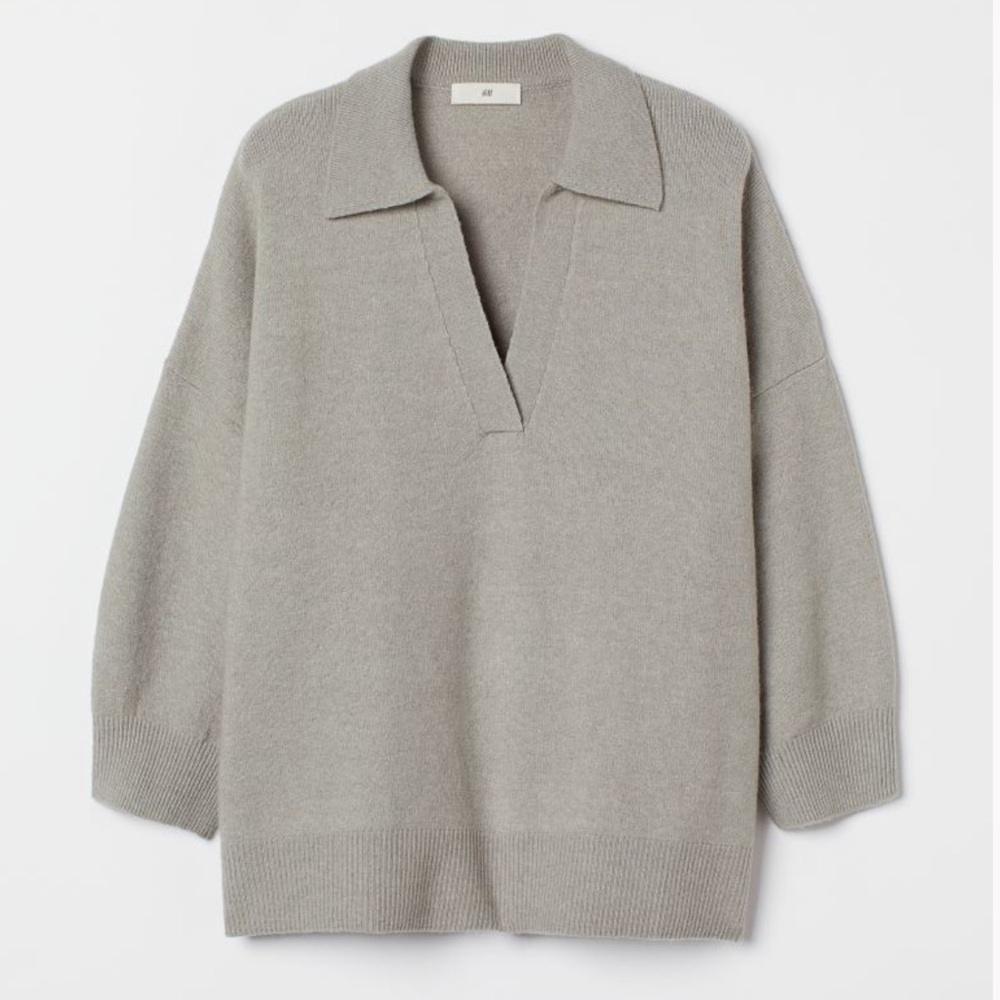 HM Sweater with Collar in Light Khaki Green size M